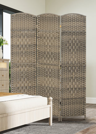 Folding Room Divider Screen 3 Panel 6' Tall Privacy Screen Freestanding Wood Partition for Home Office, Dark Rustic Oak