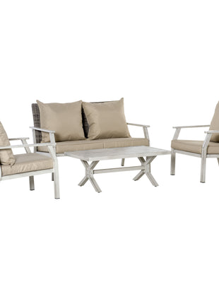 4 Pieces Patio Furniture Set with Cushions, Outdoor Wicker Conversation Sofa Sets, Aluminum Frame Sofa Sets for Backyard, Poolside, Garden, Beige