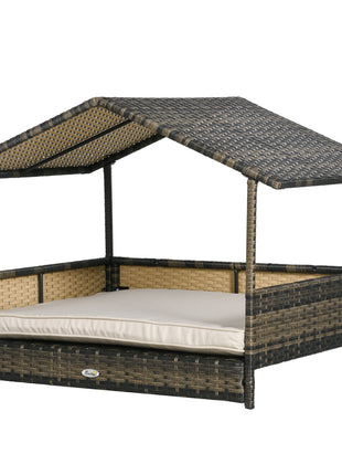 Wicker Dog House with Removable Cushion Lounge, Khaki