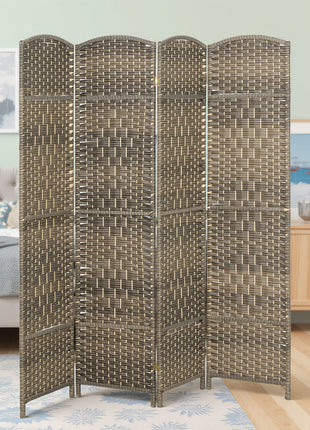 Folding Room Divider Screen 4 Panel 6' Tall Privacy Screen Freestanding Wood Partition for Home Office, Dark Rustic Oak