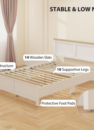 Full Bed Frame with Headboard, Modern Platform Bed Frame with Wooden Slats, No Box Spring Needed, Easy Assembly, White