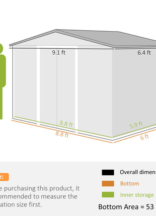 9' x 6' Outdoor Storage Shed, Garden Tool Metal Shed with Foundation Kit, Double Lockable Door, Air Vents and Sloping Roof, for Backyard, Patio, Lawn, Green