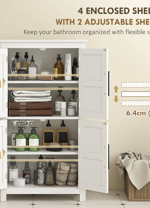 Bathroom Floor Storage Cabinet, Farmhouse Bathroom Cabinet with 4 Doors and Adjustable Shelf, White