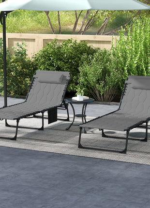 Folding Chaise Lounge Set with Reclining Back, 25.6" x 74" x 14.2", Gray