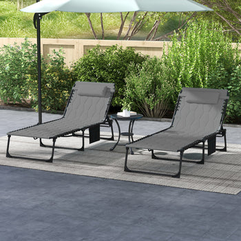 Folding Chaise Lounge Set with Reclining Back, 25.6" x 74" x 14.2", Gray