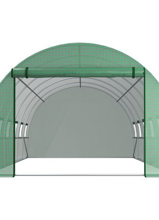 19.7' x 9.8' x 6.6' Plastic Greenhouse Cover Replacement, Heavy Duty Waterproof Tarp for Hoop House, Sheeting with 12 Windows, Door & Reinforcement Grid, Green