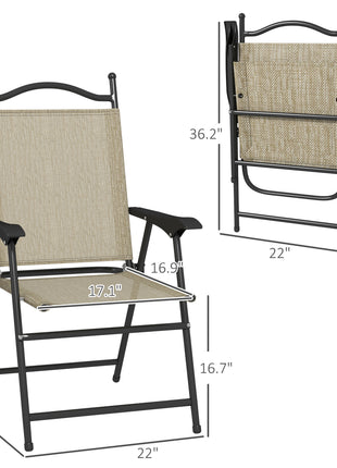 4 Piece Folding Patio Camping Chair Set, Sports Chairs for Adults with Armrests, Mesh Fabric Seat for Lawn, Beige