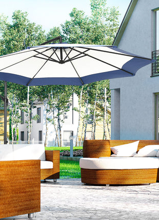 10FT Cantilever Umbrella, Offset Patio Umbrella with Crank and Cross Base for Deck, Backyard, Pool and Garden, Hanging Umbrellas, Navy Blue