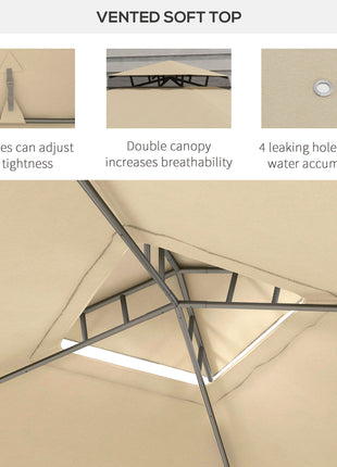 9.6' x 11.6' Patio Gazebo Outdoor Canopy Shelter with 2-Tier Roof and Netting, Steel Frame for Garden, Taupe