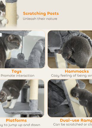 69" Cat Tree, Multi-Level Cat Tower with 2 Condos and 3 Hammocks, 8 Scratching Posts, for Multiple Cats, Dark Gray