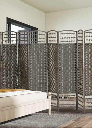 8 Panel Folding Room Divider Portable Privacy Screen Wave Fiber Room Partition for Home Office Dark Gray