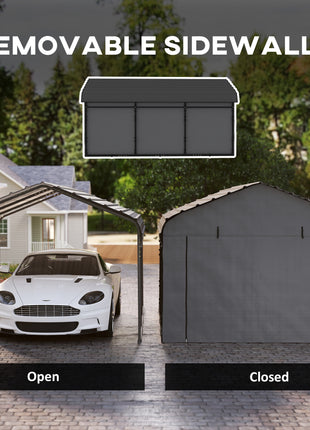 10' x 15' Metal Carport, Heavy Duty Garage Car Canopy with Galvanized Metal Roof and Removable Sidewalls, Dark Gray