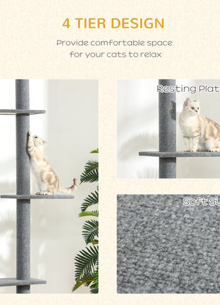 Floor-to-Ceiling Cat Tree Cat Climbing Tower with Sisal-Covered Scratching Posts Natural Cat Activity Center for kittens Cat tower furniture, Gray
