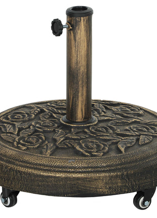 Round Patio Umbrella Base, 46 lbs Resin Umbrella Base with Wheels, Outdoor Umbrella Stand for 1.3"/1.5"/1.9" Umbrella Poles for Outdoor, Lawn, Poolside, Bronze