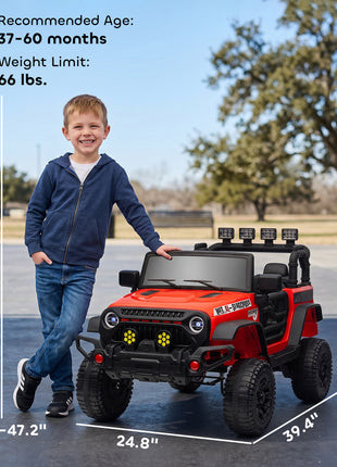 12V Battery Powered Ride on Car, Ride on Truck w/ Remote, 4 Suspension Wheels, Music Horn Lights, Red