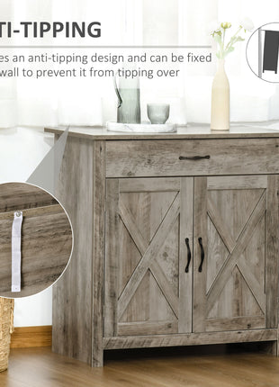 Farmhouse Sideboard Buffet Cabinet, Barn Door Coffee Bar Cabinet with Drawer and Adjustable Shelf for Kitchen, Living Room, Entryway, Gray
