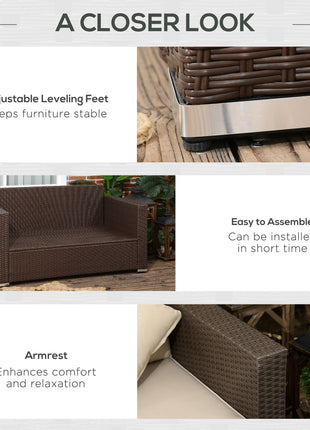 Outdoor Wicker Loveseat, Patio Furniture Couch with Cushions, 2 Seats PE Rattan Sofa, 2 Throw Pillows, Beige