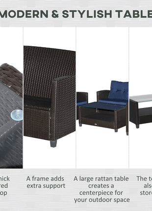 4 Pieces Patio Furniture Sets with Cushions, PE Rattan Wicker Conversation Chairs with Two-Tier Coffee Table for Backyard Porch Garden Poolside and Deck, Blue