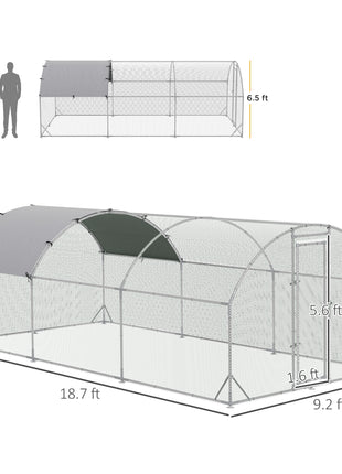 Large Chicken Coop Metal Chicken Run with Waterproof and Anti-UV Cover, Dome Shaped Walk-in Fence Cage Hen House for Outdoor and Yard Farm Use, 1" Tube Diameter, 9.2' x 18.7' x 6.5'
