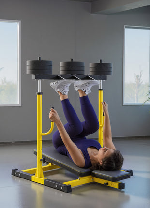 Vertical Leg Press Machine with Adjustable Leg, Back, and Head Positions, 1" Standard Plate Compatible, Yellow