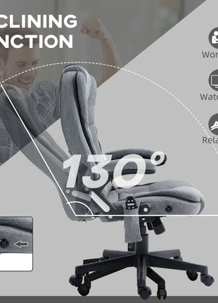 6 Point Vibrating Massage Office Chair with Heat, Linen High Back Massage Desk Chair with Reclining Backrest, Gray