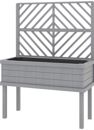 Elevated Wood Planter with Trellis for Climbing Plants, Raised Garden Bed with Legs and Drainage Holes, Gray