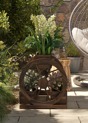 Wooden Wagon Planter Box, 3-Tier Raised Garden Bed, for Vegetables Flowers Herbs, 25" x 21" x 24"
