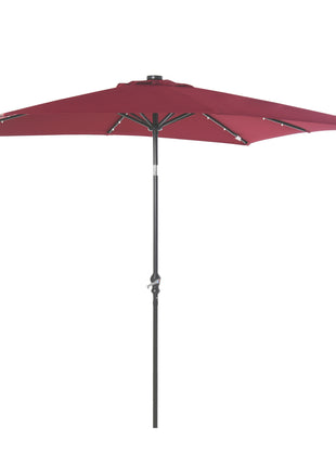 9' x 7' Solar Umbrella, LED Lighted Patio Umbrella for Table or Base with Tilt & Crank, Outdoor Umbrella for Garden, Deck, Backyard, Pool, Beach, Wine Red