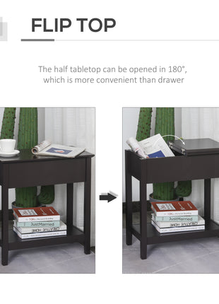End Table, Narrow Side Table with Flip Top, Storage Cabinet, Bottom Shelf for Living Room, Dark Coffee