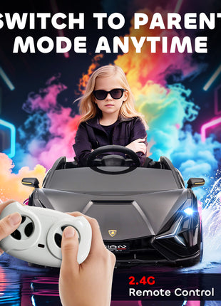 12V Lamborghini SIAN Licensed Electric Car for kids with Remote Control, Horn, Music, & Headlights, Black