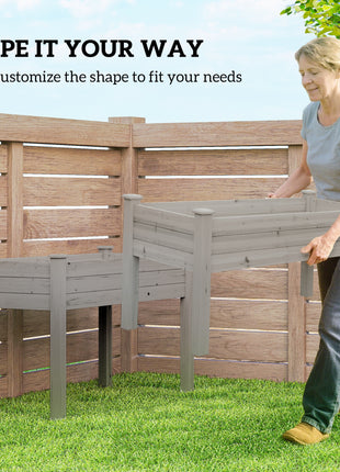 2 Tier Raised Garden Bed, Wooden Elevated Planter Box with Legs, Outdoor Plant Bed for Flowers Vegetables Herbs Gray