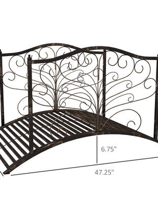 4’ Metal Arch Backyard Garden Bridge with Safety Siderails, Delicate Scrollwork, & Easy Assembly, Black Bronze