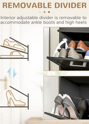 Modern Shoe Storage Cabinet with 2 Flip Drawers for 10 Pairs, Narrow Shoe Organizer for Entryway, Hallway, Black