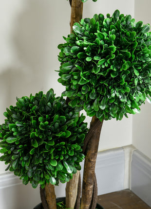 3ft Artificial Tree, Triple Ball Boxwood Topiary with Pot and Sandalwood Leaves, for Indoor Outdoor Home