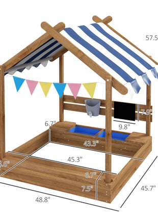 Wooden Sandbox with Canopy, House Design for 3-7 Years Old, Brown