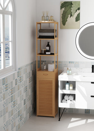 Bathroom Storage Cabinet with Drawer and Slatted Shelves