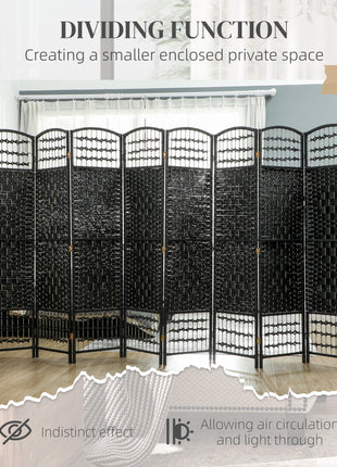 8 Panel Folding Room Divider Portable Privacy Screen Wave Fiber Room Partition for Home Office Black