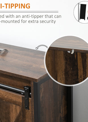 Industrial Sideboard Buffet Cabinet, Coffee Bar Cabinet, Kitchen Cabinet with Sliding Barn Doors, Storage Cabinets and Adjustable Shelves for Living Room, Home Bar, Rustic Brown