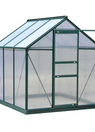 6' x 6' Greenhouse for Outdoors, Polycarbonate Greenhouse with Rain Gutter and Roof Vent, Aluminum Walk-in Green Houses for Outside for Patio Backyard Garden, Dark Green