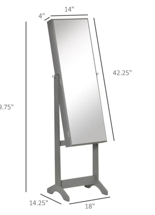 60" Full-Length Mirror Jewelry Storage Armoire w/ Lockable Door & Key, Gray
