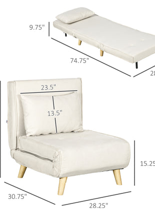 Chair Bed W/ Adjustable Backrest, 2-in-1 Multi-Functional Sofa Bed, Beige