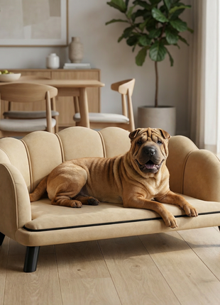 Pearl Design Pet Sofa for Medium and Large Sized Dogs, Pet Bed with Cushion and Solid Wood Legs, Coffee