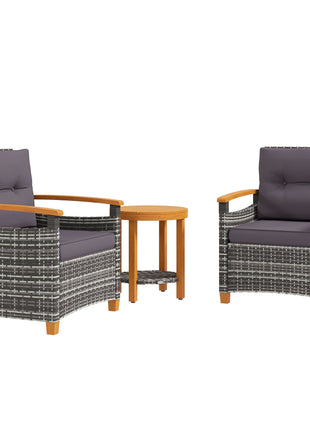 Outdoor Bistro Set Wicker Patio Furniture with Cushions for Porch, Backyard, Garden, Gray