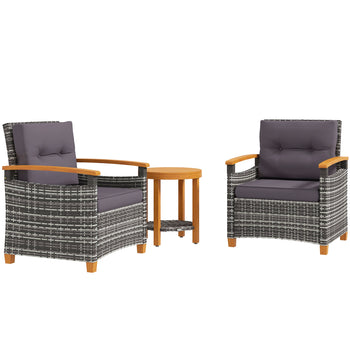Outdoor Bistro Set Wicker Patio Furniture with Cushions for Porch, Backyard, Garden, Gray