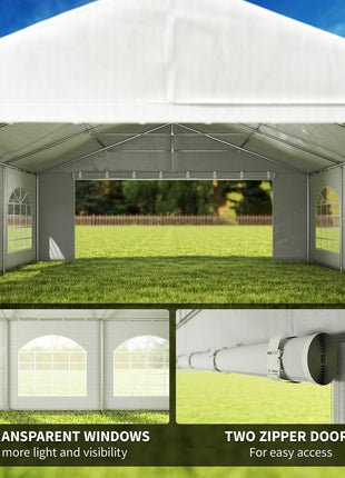 20' x 20' Heavy-duty Large Wedding Tent, Outdoor Carport Garage Party Tent, Patio Gazebo Canopy with Sidewall, White