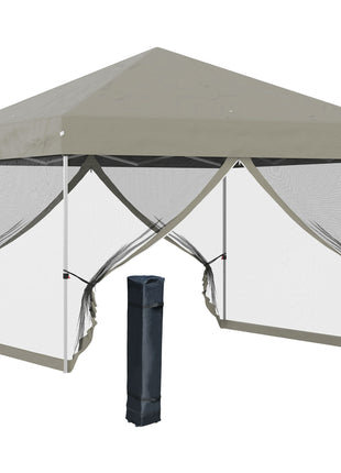 10' x 10' Pop Up Canopy Tent, Tents for Parties with Wheeled Carry Bag, Screen House Room, Height Adjustable Portable Gazebo, for Outdoor, Garden, Patio, Beige