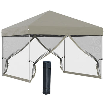 10' x 10' Pop Up Canopy Tent, Tents for Parties with Wheeled Carry Bag, Screen House Room, Height Adjustable Portable Gazebo, for Outdoor, Garden, Patio, Beige