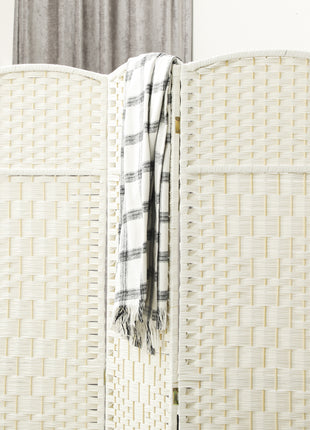 Folding Room Divider Screen 4 Panel 6' Tall Privacy Screen Freestanding Wood Partition for Home Office, White