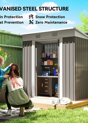 6' x 4' Metal Garden Shed, Backyard Tool Storage Shed with Dual Locking Doors, 2 Air Vents and Steel Frame, Gray