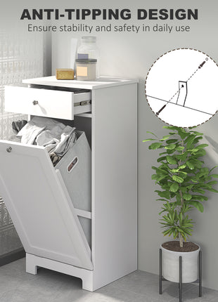 Laundry Hamper Cabinet, Laundry Cabinet with Tilt Out Laundry Basket and Drawer, White